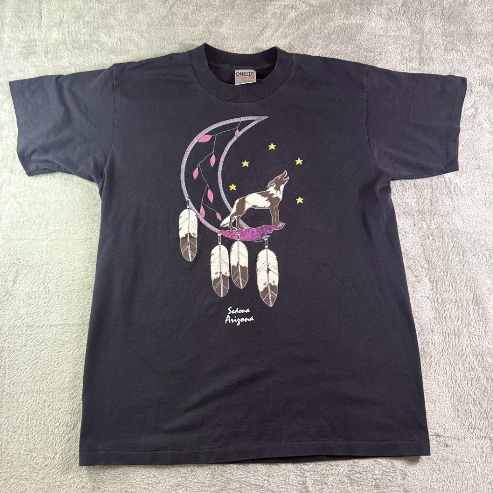 Oneita Vintage U.S.A Made Sedona Arizona Wolf Dreamcatcher Graphic T-Shirt XL